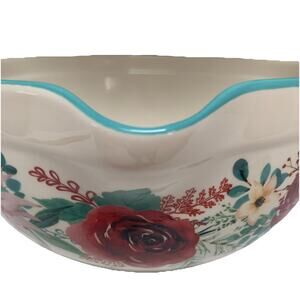 Pioneer Woman Floral Design 3 Qt Mixing Bowl With Spout Blue Rim Wishful Winter